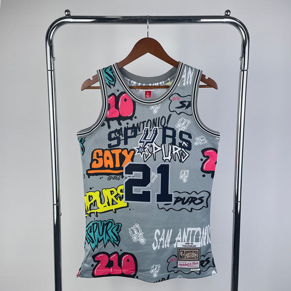 MN Heat Pressed Vintage Jersey SW Spurs 98-99 Season Graffiti 21  Dunc